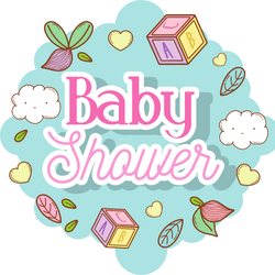 Baby shower illustration with pastel blocks and flowers
